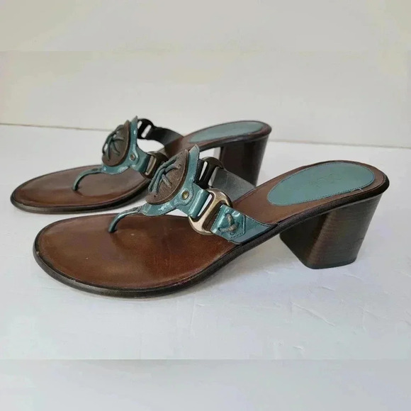Cole Haan Turquoise & Brown Solid Sandal 3 in Heel Size 10.5 - Picture 1 of 4